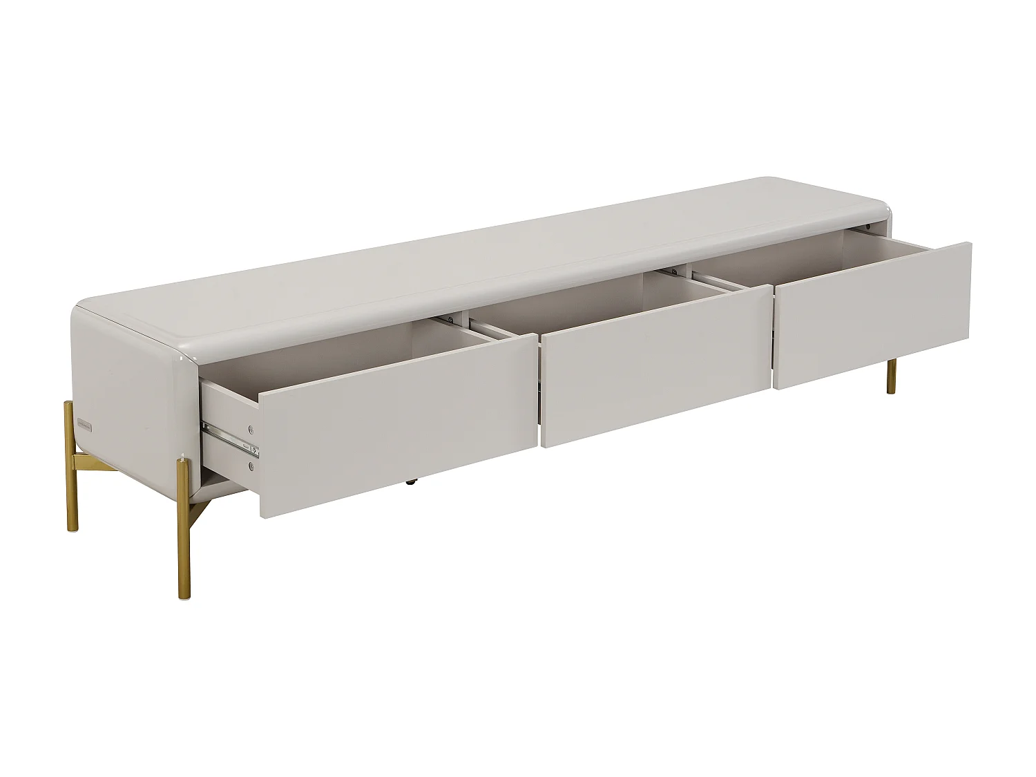 Meuble TV avec 3 tiroirs en MDF - Beige et doré - LYBAKA