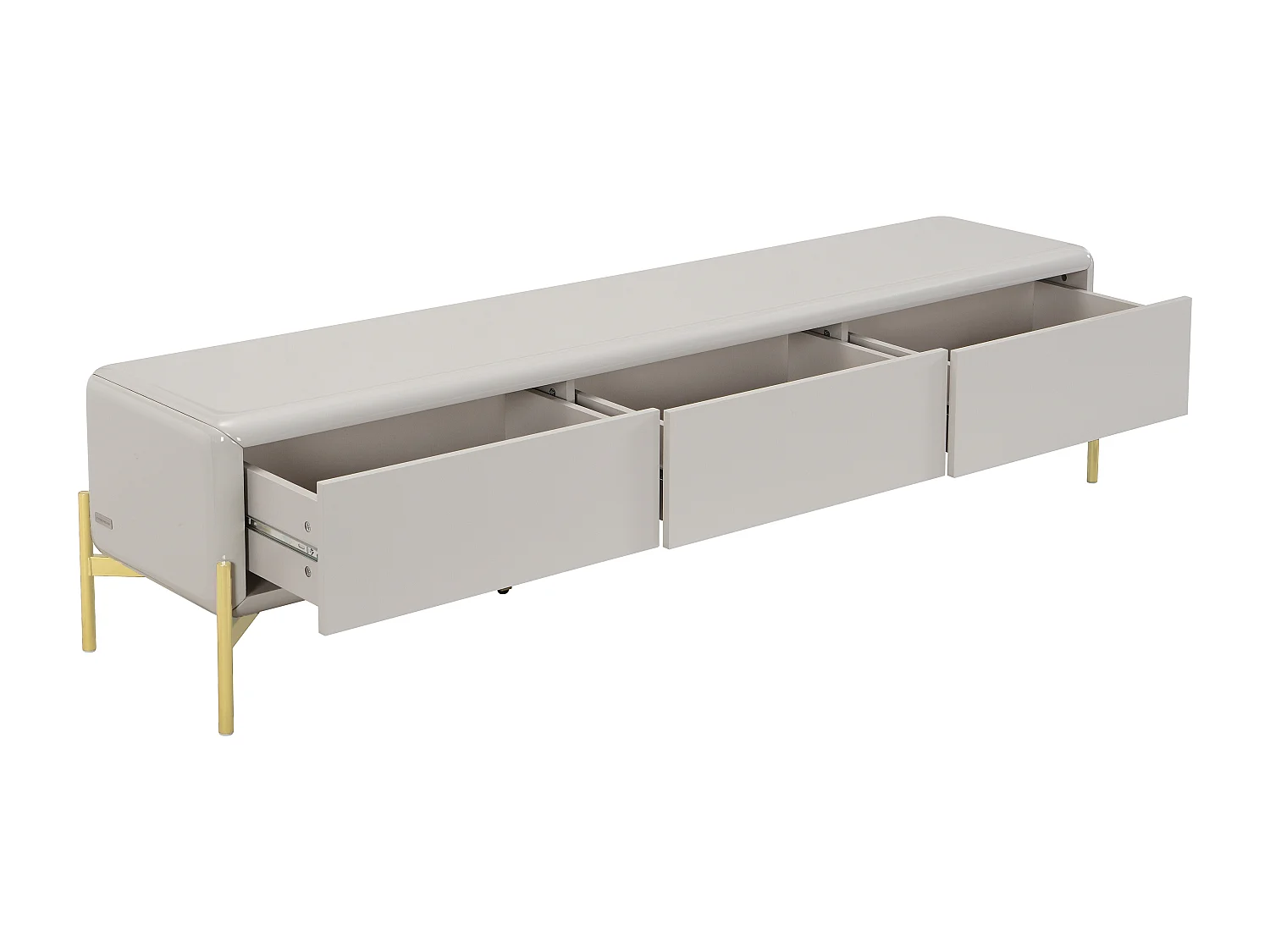 Meuble TV avec 3 tiroirs en MDF - Beige et doré - LYBAKA