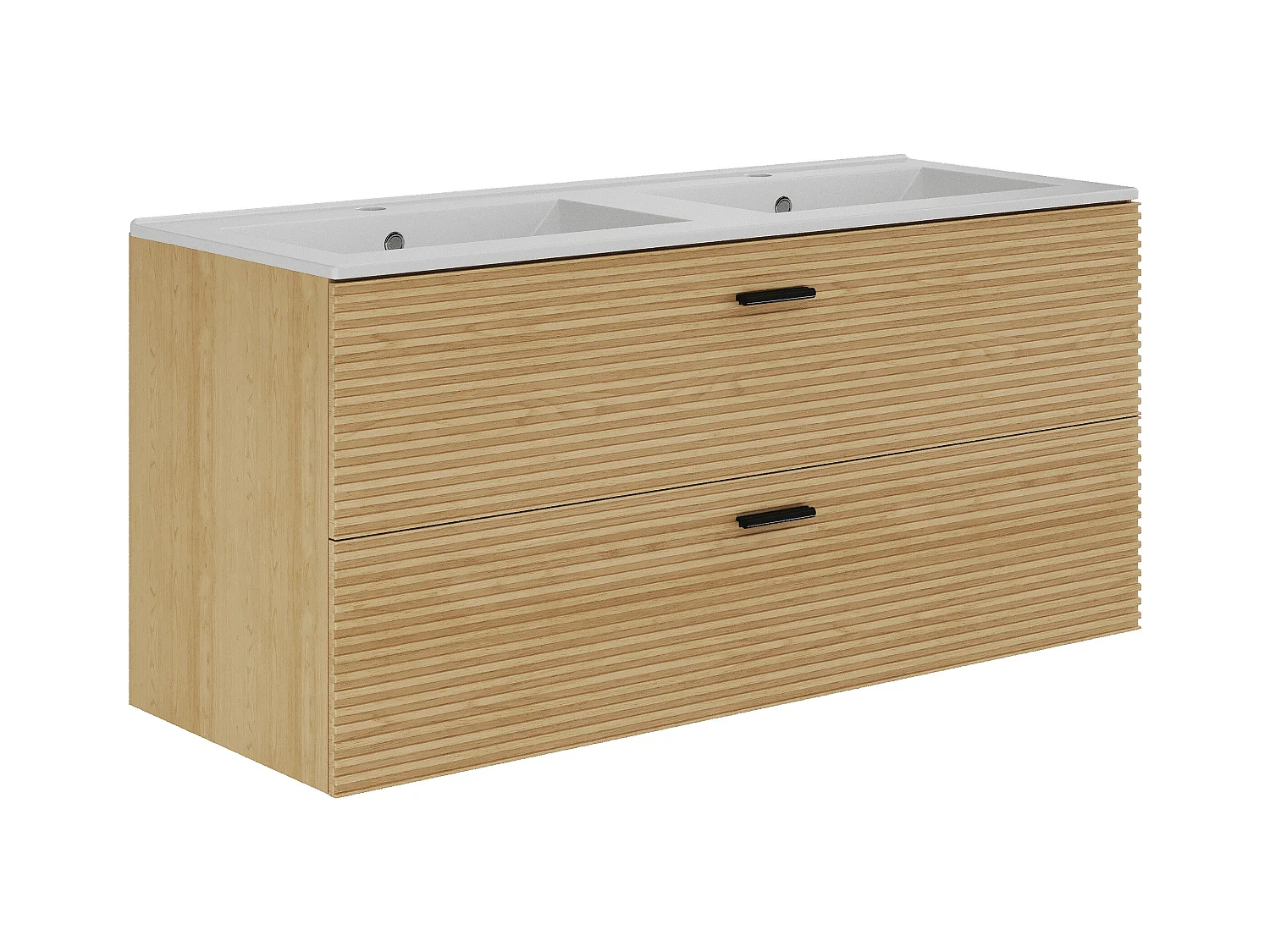 Meuble de salle de bain suspendu strié avec vasque à encastrer - 2 tiroirs - Naturel clair - 120 cm - SARONE