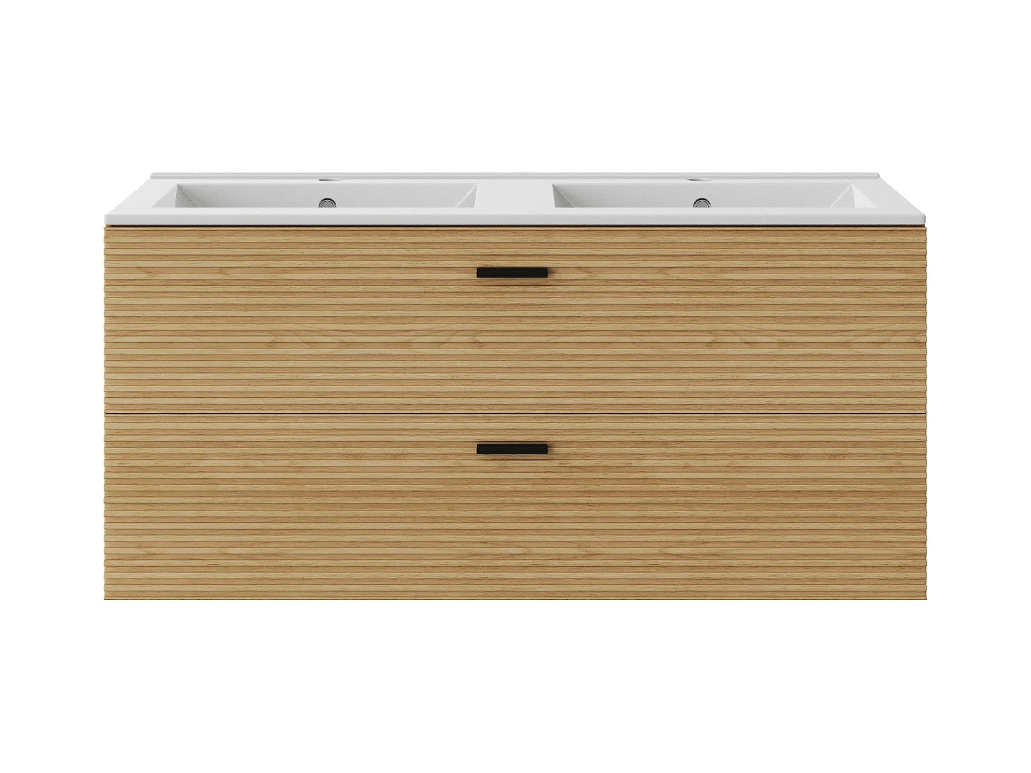 Meuble de salle de bain suspendu strié avec vasque à encastrer - 2 tiroirs - Naturel clair - 120 cm - SARONE