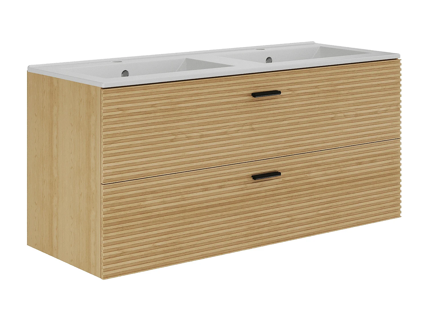 Meuble de salle de bain suspendu strié avec vasque à encastrer - 2 tiroirs - Naturel clair - 120 cm - SARONE