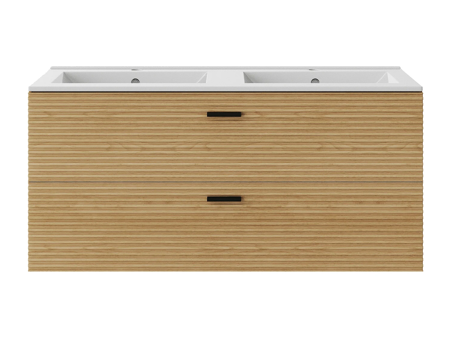 Meuble de salle de bain suspendu strié avec vasque à encastrer - 2 tiroirs - Naturel clair - 120 cm - SARONE