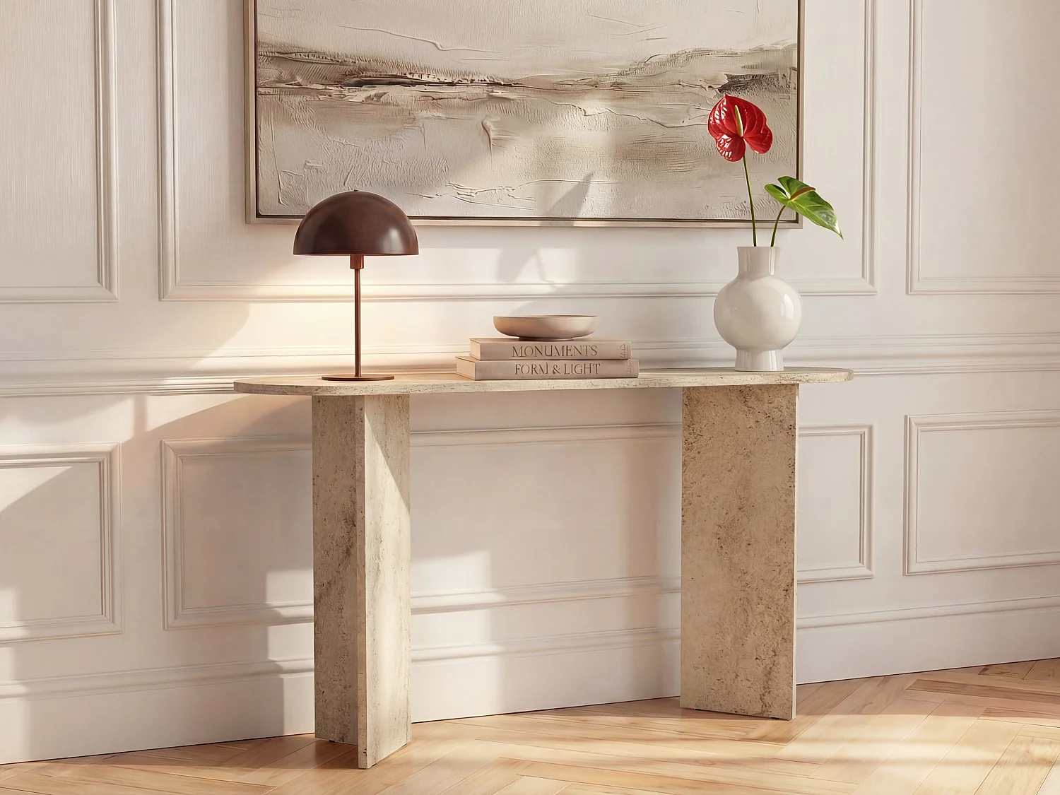 Console - Effet travertin beige - TOPANIA