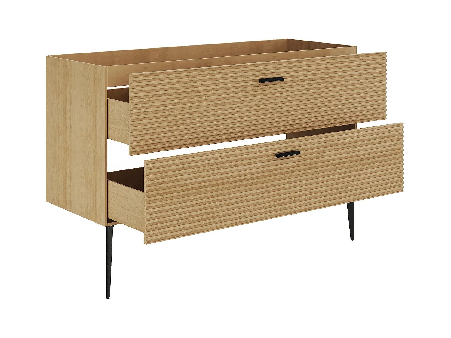 Meuble sous vasque strié sur pieds - 2 tiroirs - Naturel clair - 120 cm - SARONE