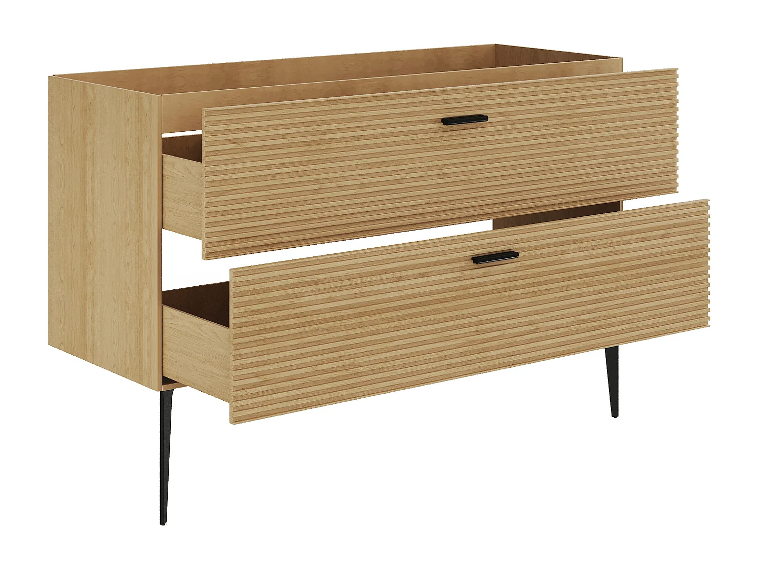 Mobile sottolavabo striato con gambe - 2 cassetti - Naturale chiaro - 120 cm - SARONE