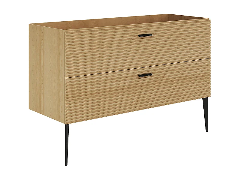 Waschtischunterschrank geriffelt auf Füßen - 2 Schubladen - Natur hell - 120 cm - SARONE