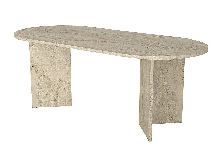 Eettafel 8 plaatsen - Beige travertijn effect - TOPANIA