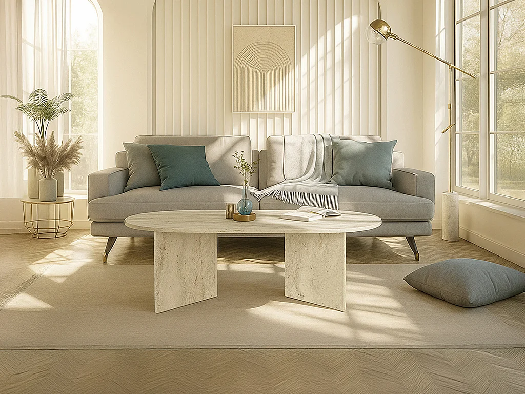 Table basse - Effet travertin beige - TOPANIA