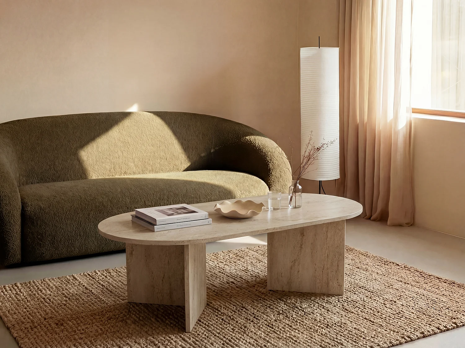 Table basse - Effet travertin beige - TOPANIA