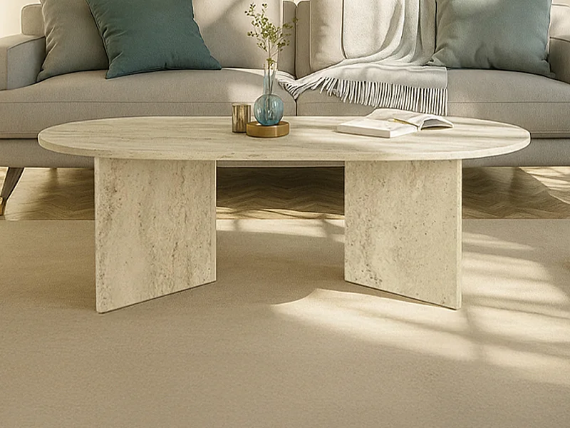 Mesa de centro - Efecto travertino beige - TOPANIA