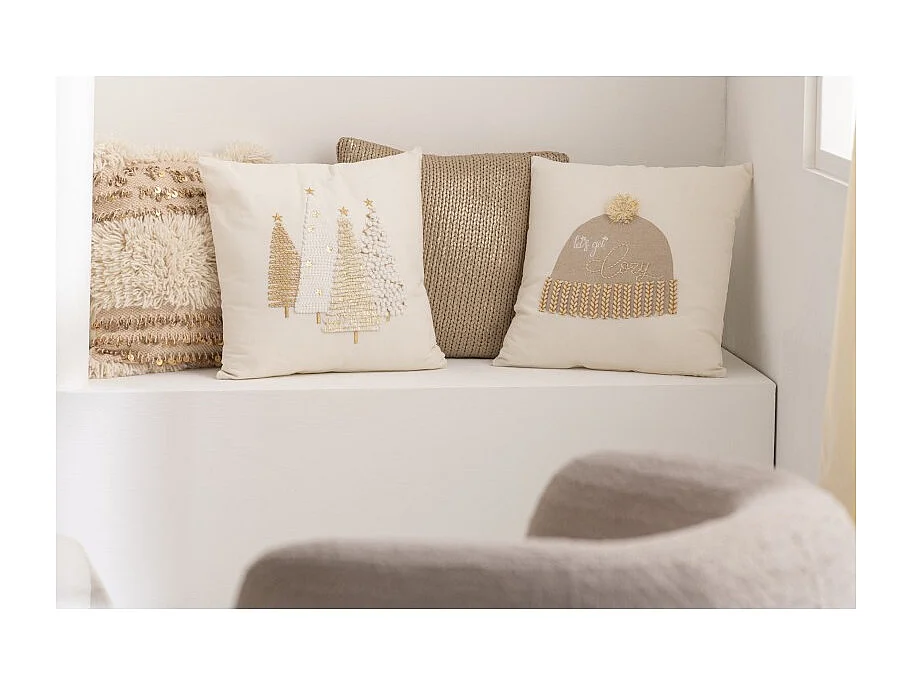 Cojín cuadrado de algodón beige 45x45x12 cm