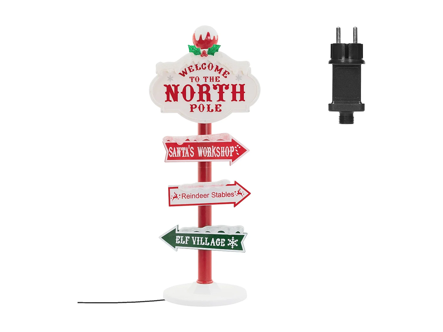 ECD Germany Decoración de Navidad indicador LED 95cm del Polo Norte para interior/exterior, letrero con 4 tablones rotulados señal de adorno iluminado