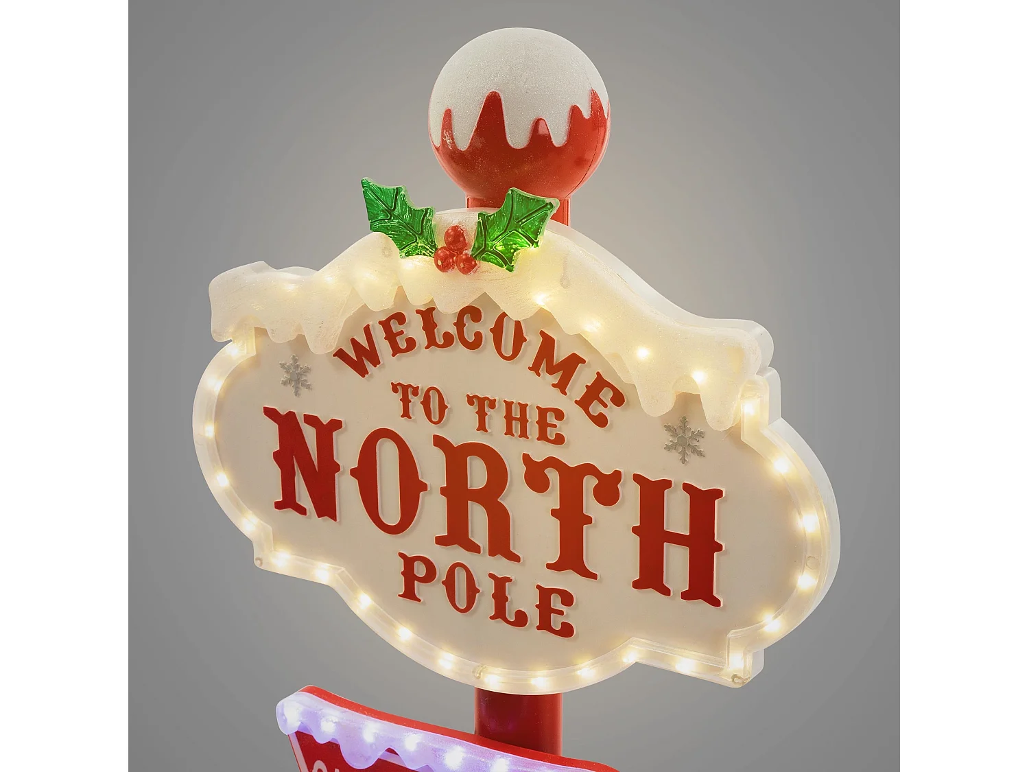 ECD Germany Decoración de Navidad indicador LED 95cm del Polo Norte para interior/exterior, letrero con 4 tablones rotulados señal de adorno iluminado