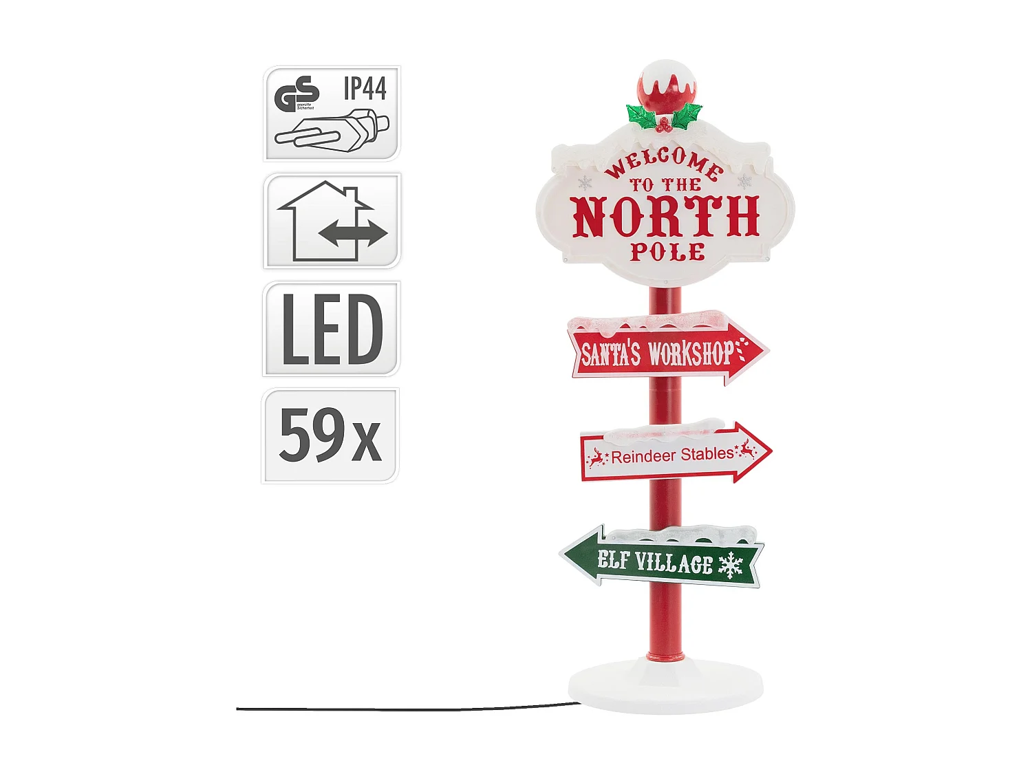 ECD Germany Segnaletica decorativa per Natale con 59 led 95 cm multicolore cartello direzionale con 4 tavole per interno esterno decorazioni natalizie