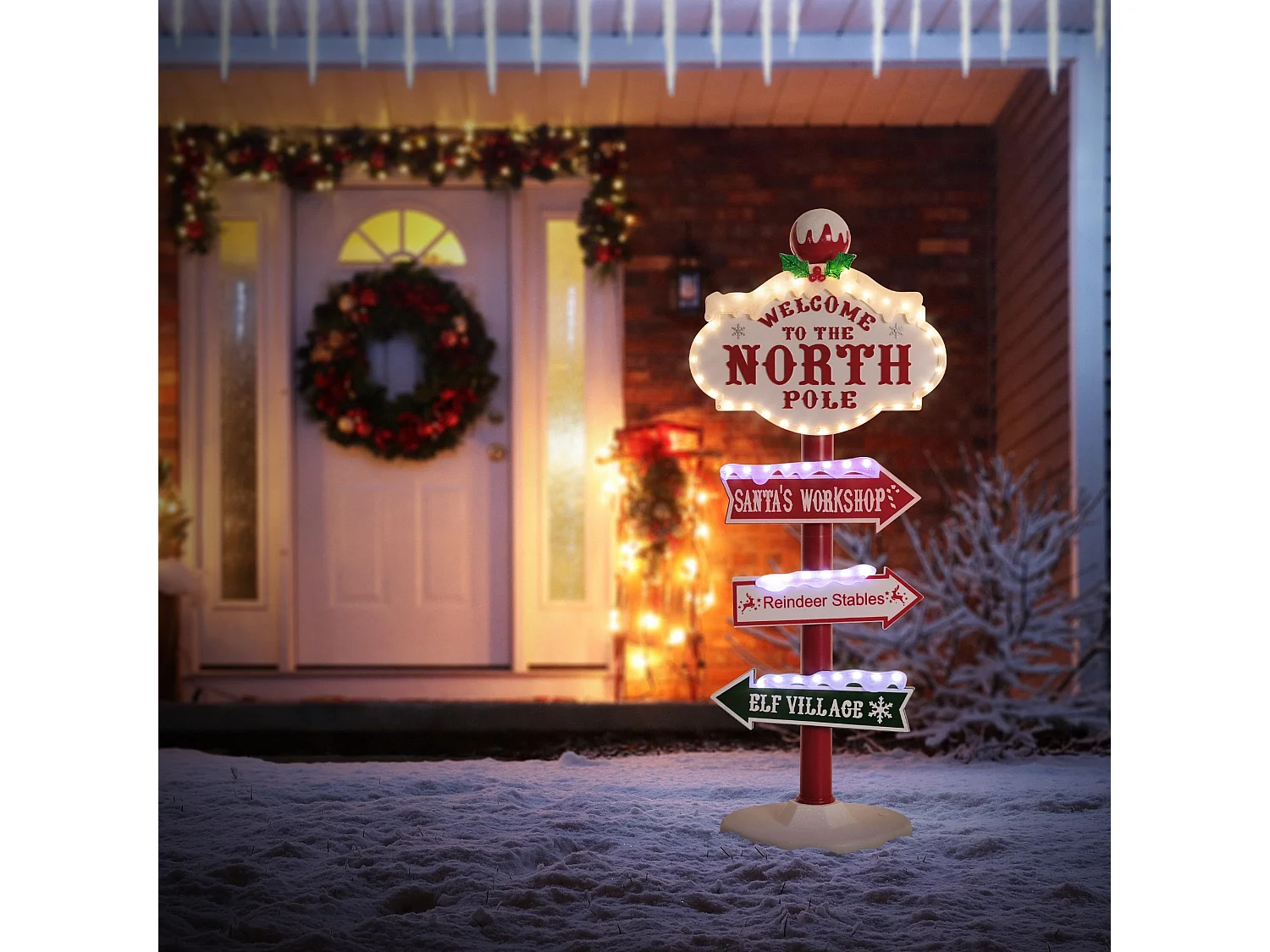 ECD Germany Segnaletica decorativa per Natale con 59 led 95 cm multicolore cartello direzionale con 4 tavole per interno esterno decorazioni natalizie