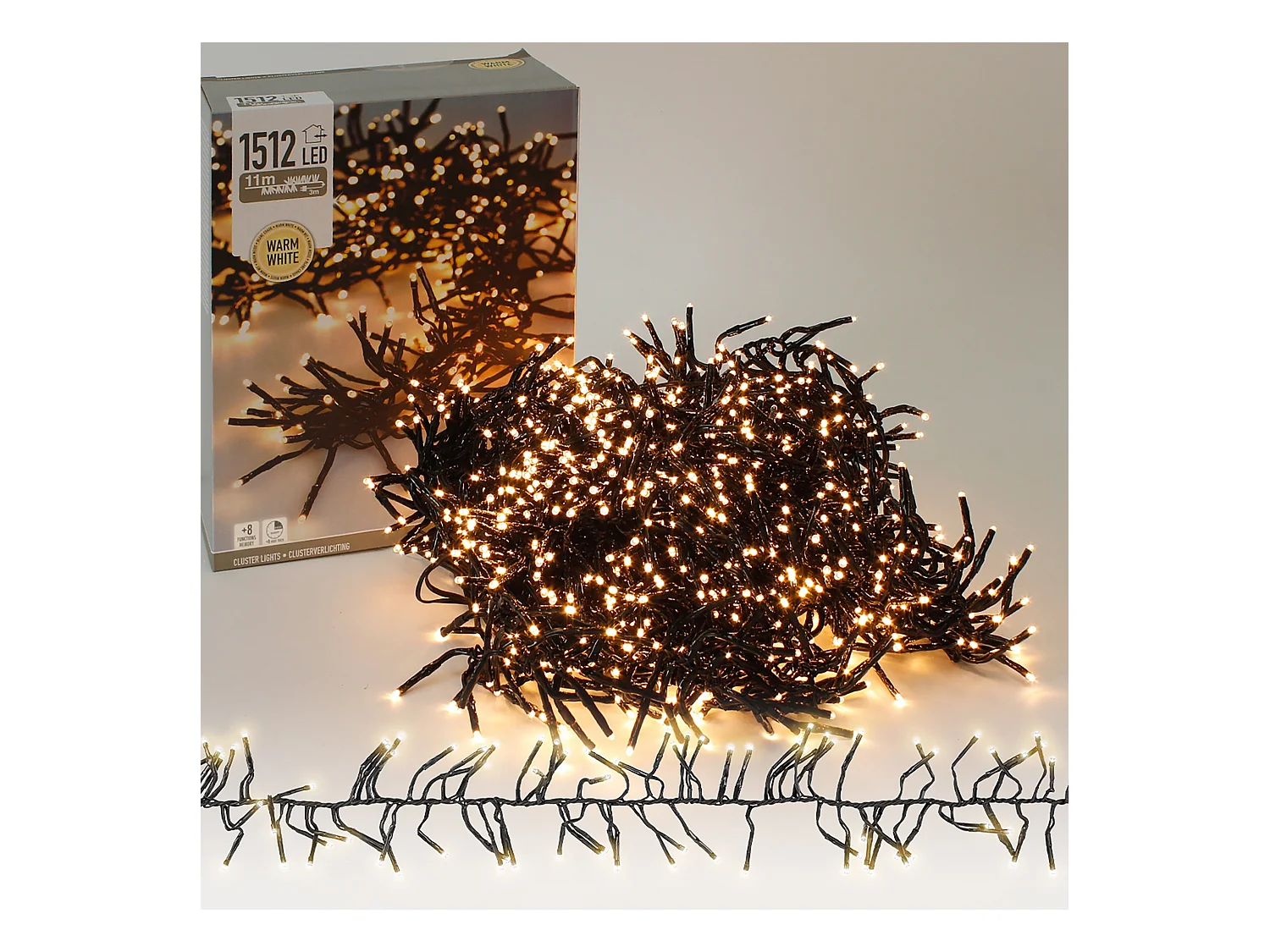 ECD Germany LED Cluster Lichterkette 11m, 1512 LEDs Warmweiß, mit Timer und 8 Leuchtmodi, strombetrieb IP44 Innen/Außen Weihnachtsbeleuchtung Büschel