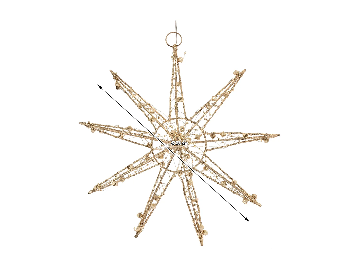 Étoile de noël décorative à suspendre 30 cm dorée avec 30 led blanc chaud en métal avec éclairage et minuterie à piles ornement de noël pour fenêtre