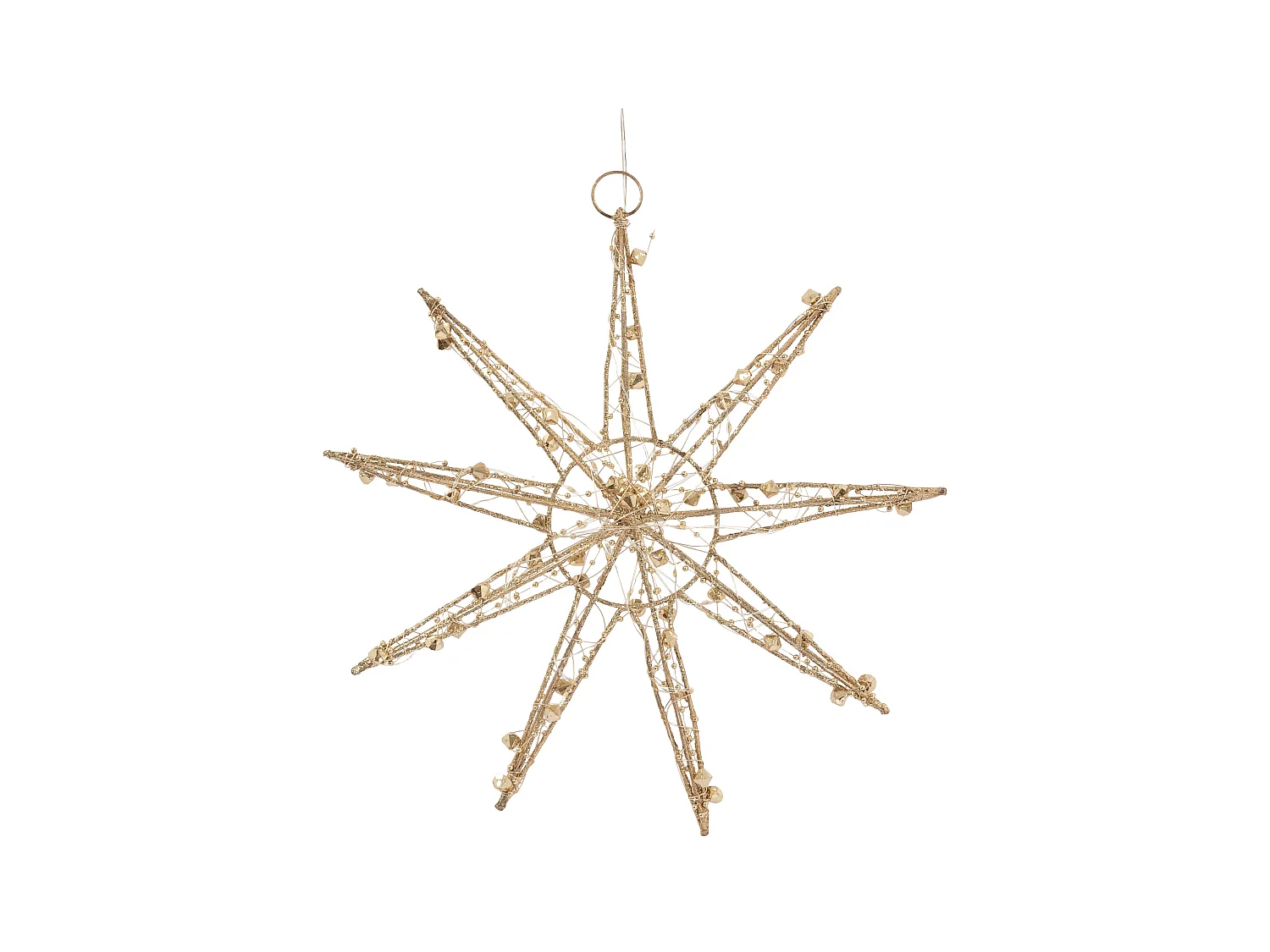 ECD Germany Decoración de Navidad Estrella colgante dorada con luces LED 30cm , copo de nieve navideño de metal con iluminación y temporizador a pilas
