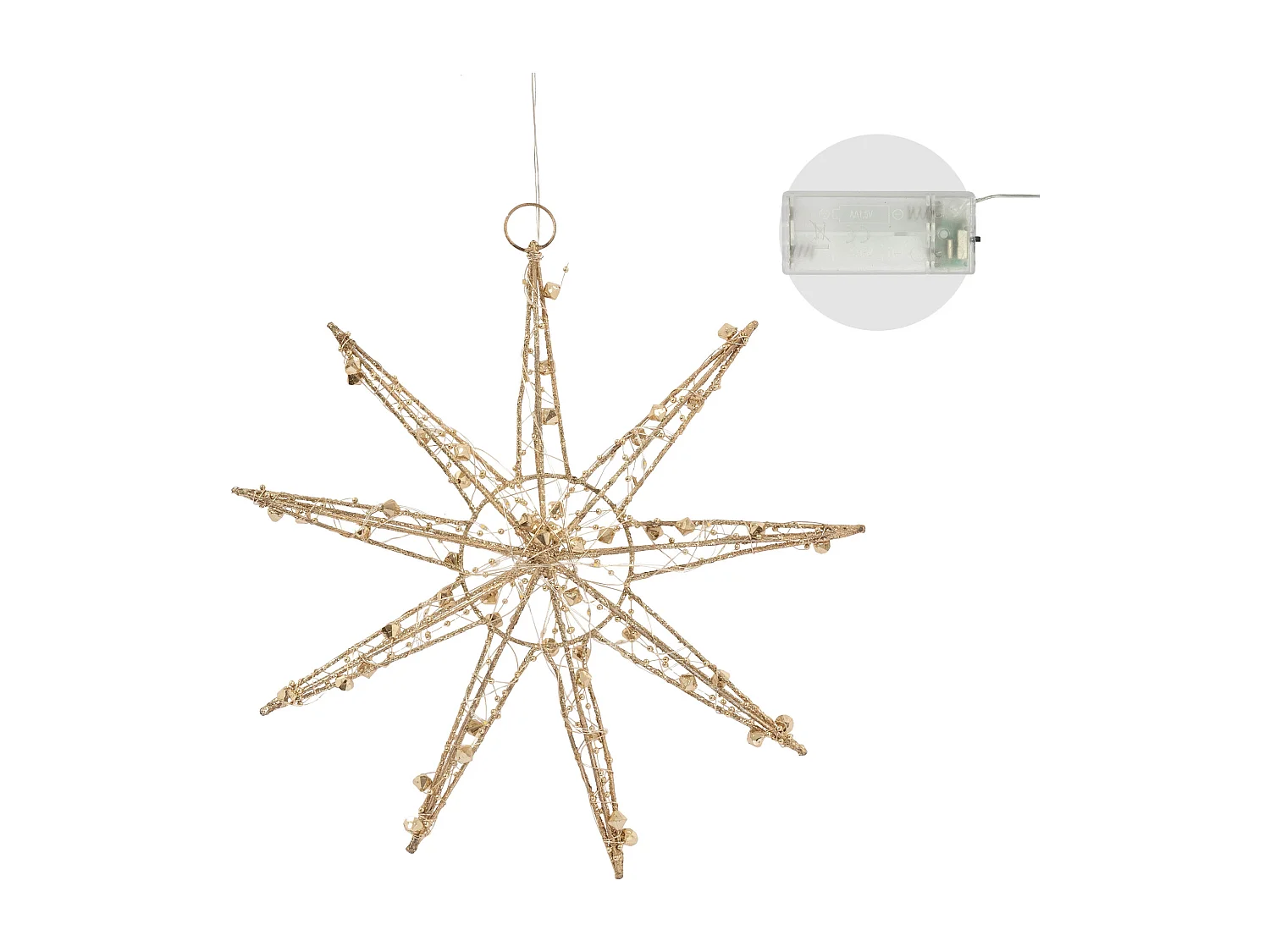 Étoile de noël décorative à suspendre 30 cm dorée avec 30 led blanc chaud en métal avec éclairage et minuterie à piles ornement de noël pour fenêtre
