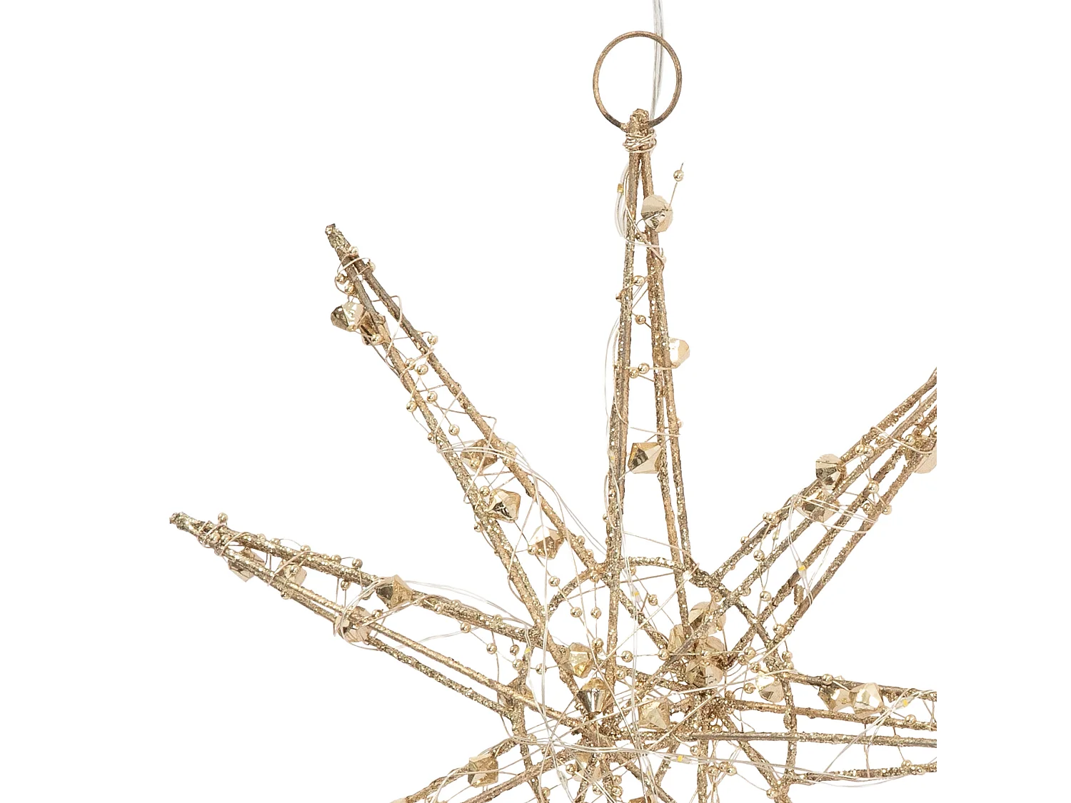 ECD Germany Decoración de Navidad Estrella colgante dorada con luces LED 30cm , copo de nieve navideño de metal con iluminación y temporizador a pilas