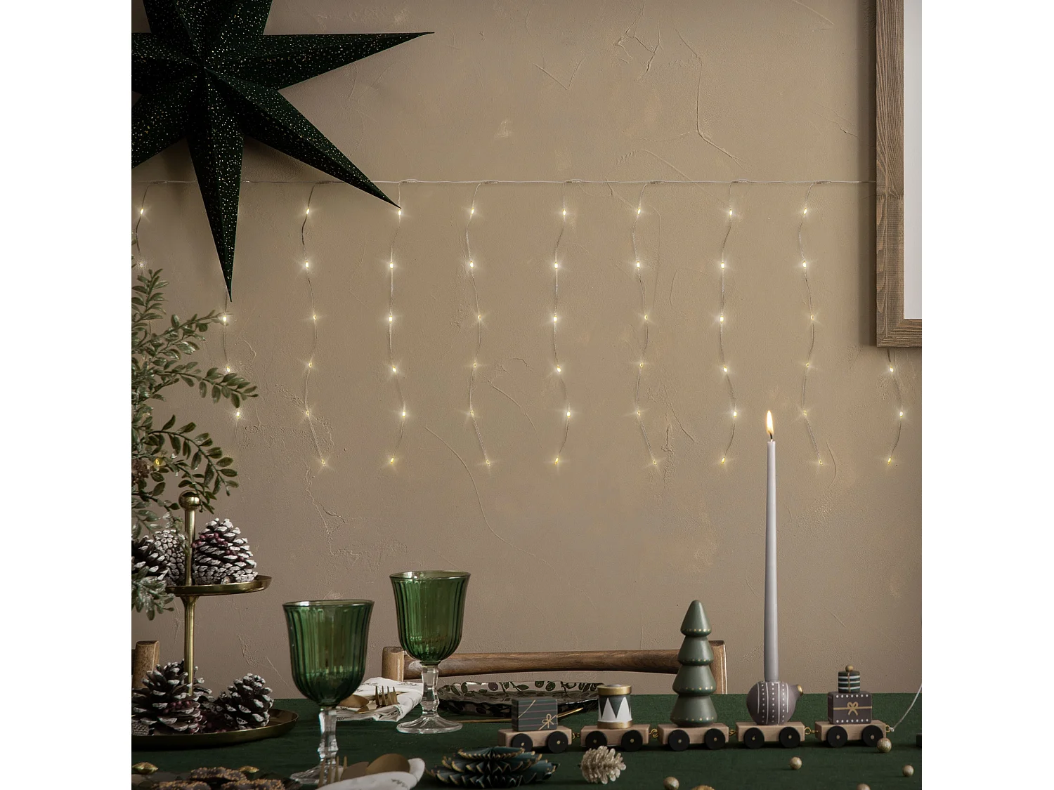 Rideau lumineux de noël 300 cm 120 led diy blanc chaud avec minuterie et 19 modes d'éclairage guirlande lumineuse à suspendre intérieur et extérieur