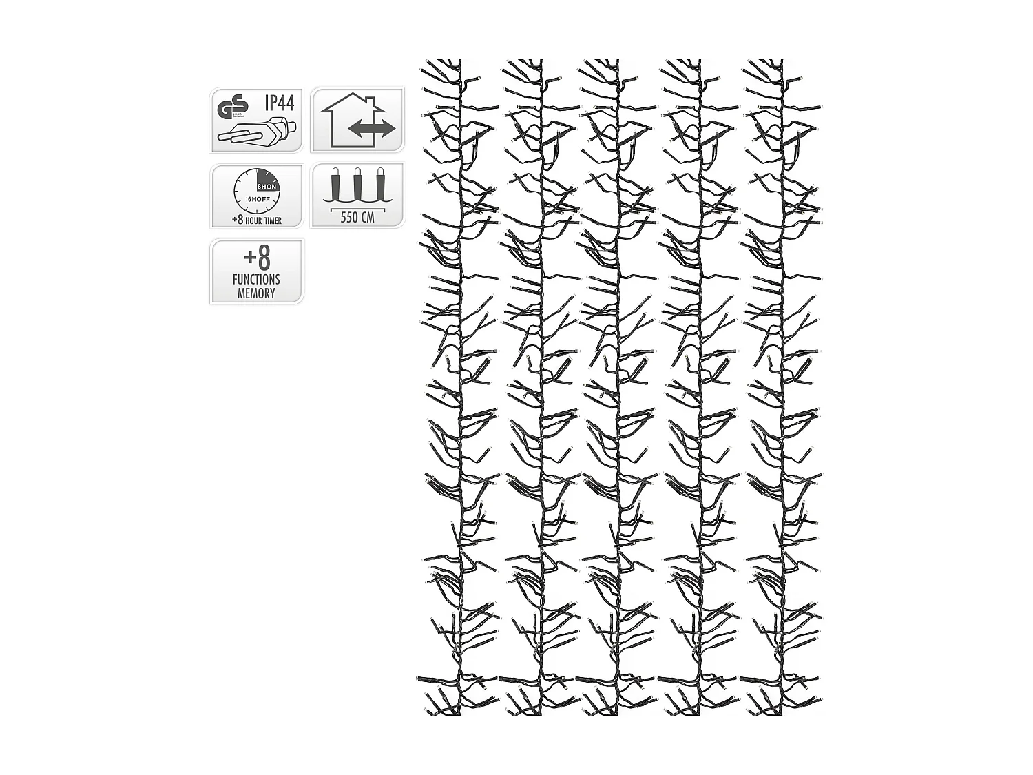 ECD Germany Catena luminosa a grappolo 5,5 m 768 LED bianco caldo con timer IP44 luci cluster per albero di Natale interni esterni lucine decorative