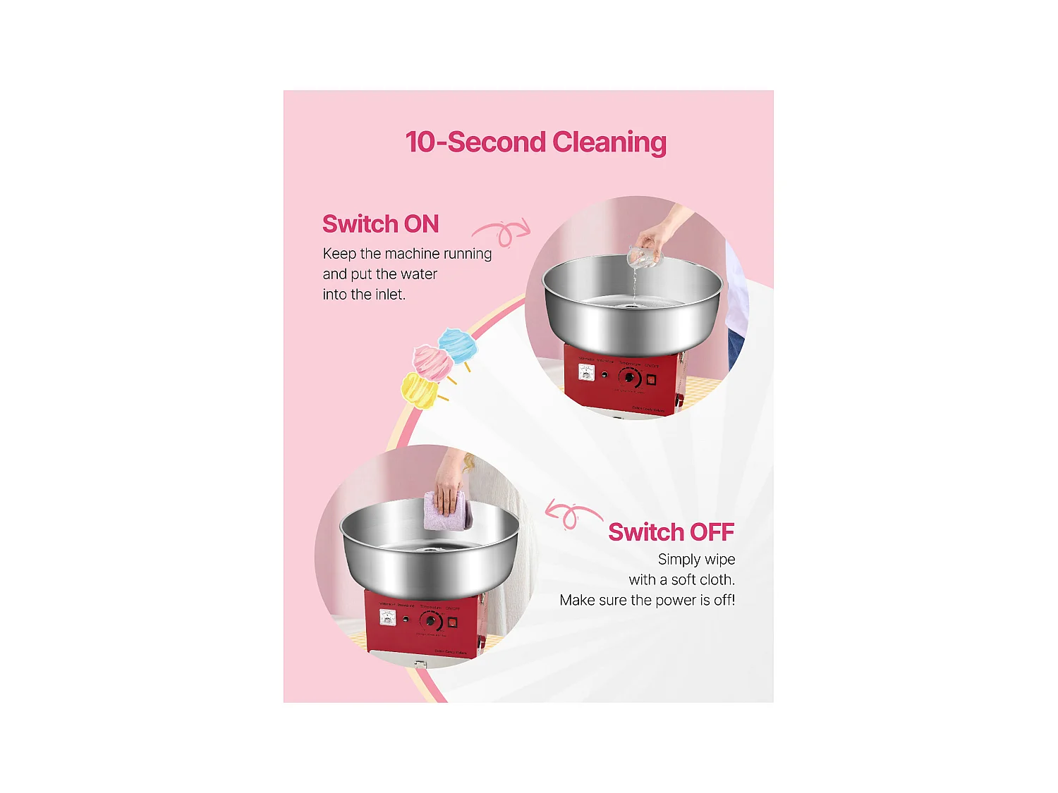 Machine à Barbe à Papa Électrique SucceBuy Appareil Commercial avec Bol en Acier Inoxydable de 52 cm Cuillère à Sucre et Tiroir, Rouge, 1000 W