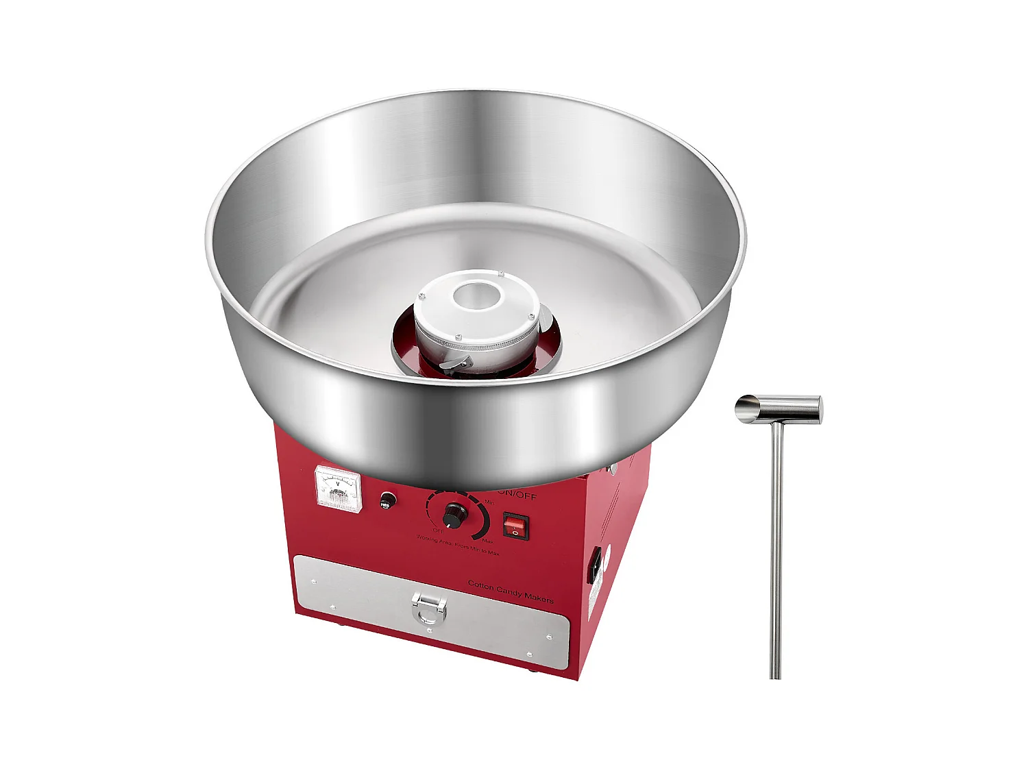 Machine à Barbe à Papa Électrique SucceBuy Appareil Commercial avec Bol en Acier Inoxydable de 52 cm Cuillère à Sucre et Tiroir, Rouge, 1000 W