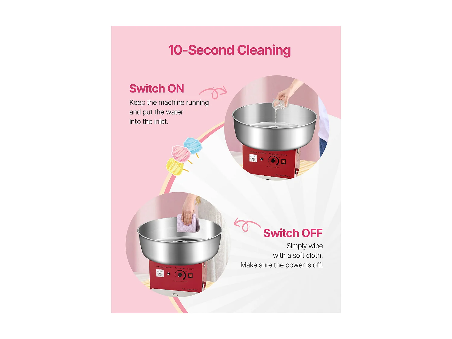 Machine à Barbe à Papa Électrique SucceBuy Appareil Commercial avec Bol en Acier Inoxydable de 52 cm Cuillère à Sucre et Tiroir, Rouge, 1000 W