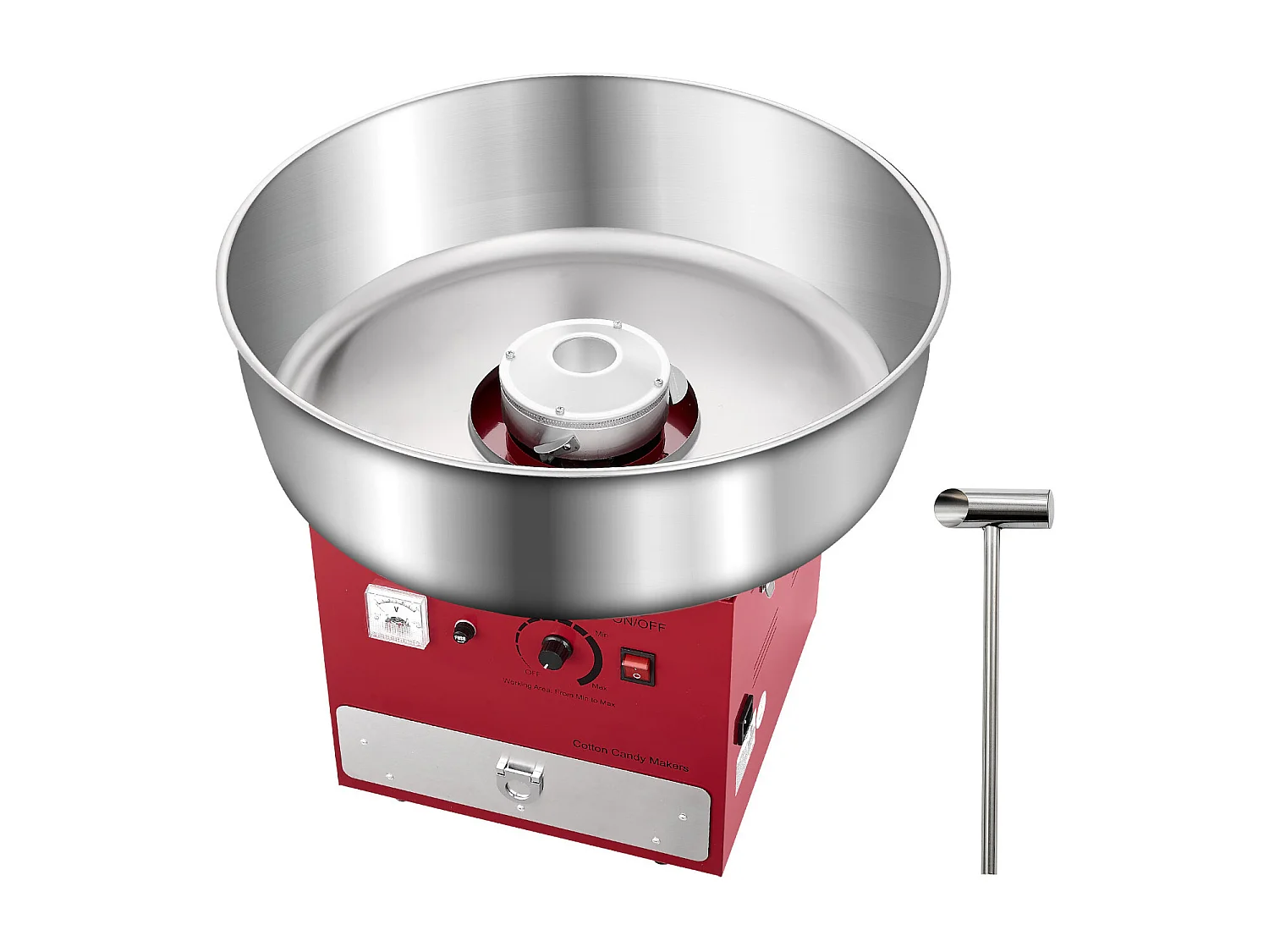 Machine à Barbe à Papa Électrique SucceBuy Appareil Commercial avec Bol en Acier Inoxydable de 52 cm Cuillère à Sucre et Tiroir, Rouge, 1000 W