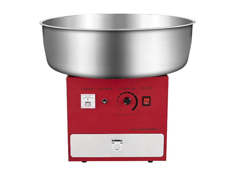 Elektrische Suikerspinmachine SucceBuy Commerciële Maschine met Roestvrijstalen Kom van 52 cm Suikerlepel en Lade voor Kinderfeestjes Familiefeesten, Rood, 1000 W