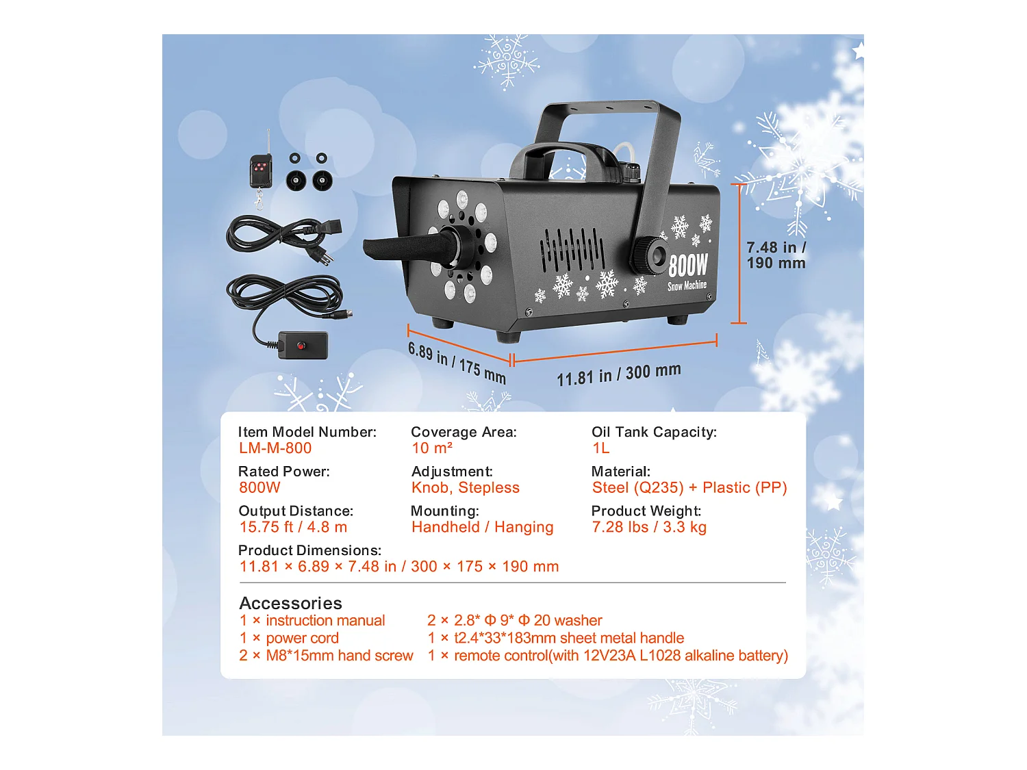 Machine à Neige SucceBuy 800 W avec Éclairage LED pour Événements - Crée une Ambiance Hivernale et Féerique Instantanément