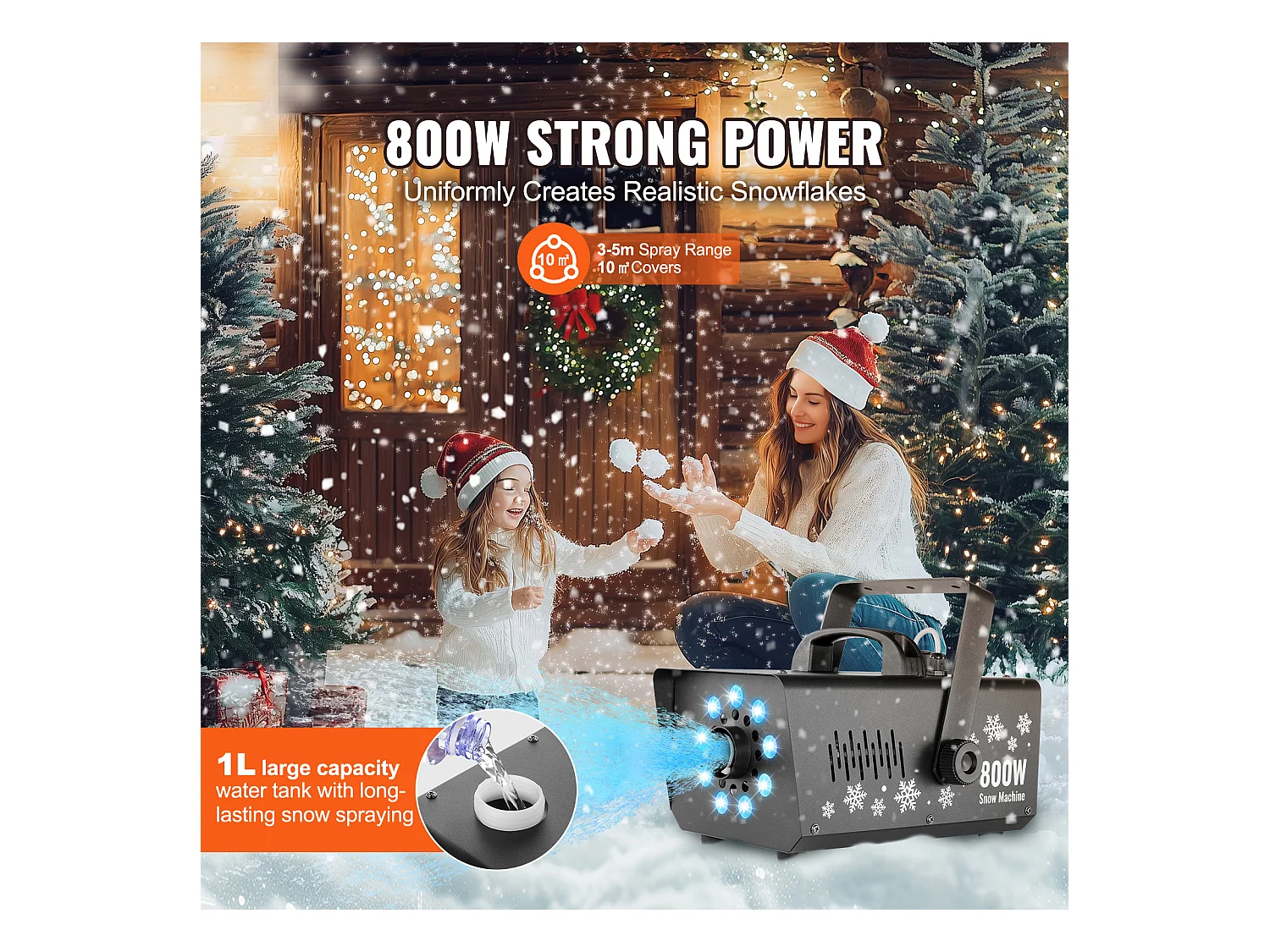 Machine à Neige SucceBuy 800 W avec Éclairage LED pour Événements - Crée une Ambiance Hivernale et Féerique Instantanément