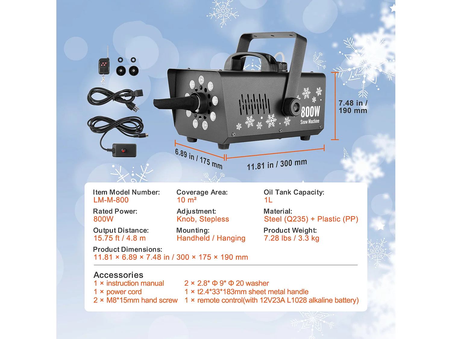 Machine à Neige SucceBuy 800 W avec Éclairage LED pour Événements - Crée une Ambiance Hivernale et Féerique Instantanément