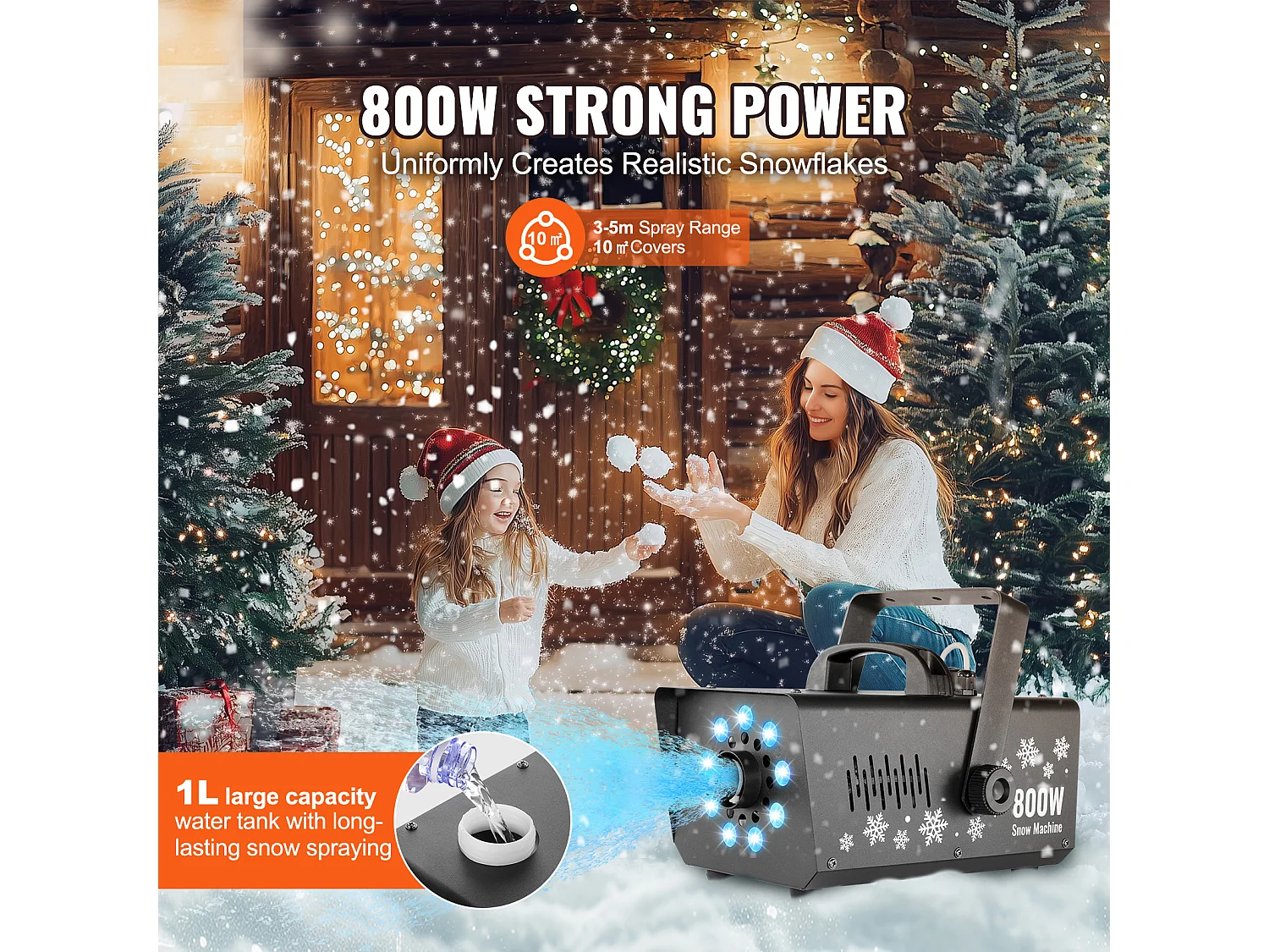 Machine à Neige SucceBuy 800 W avec Éclairage LED pour Événements - Crée une Ambiance Hivernale et Féerique Instantanément