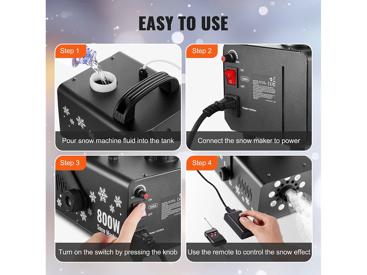 Machine à Neige SucceBuy 800 W avec Éclairage LED pour Événements - Crée une Ambiance Hivernale et Féerique Instantanément