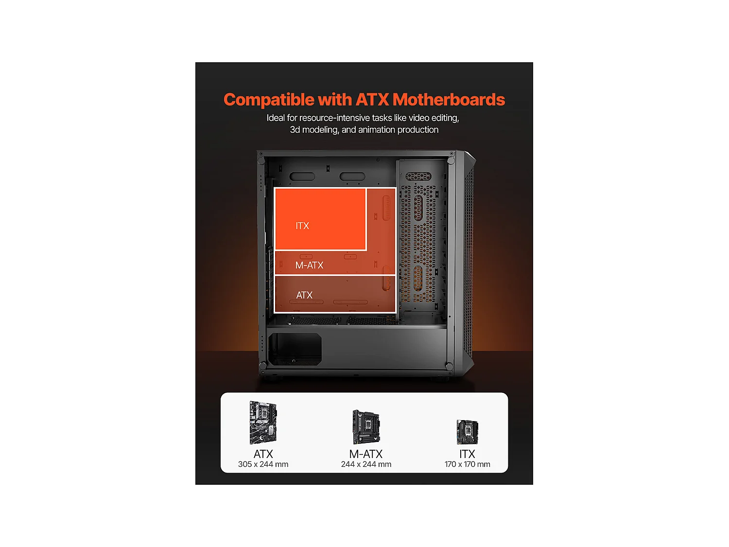 Obudowa PC Gaming SucceBuy, Mid Tower, Zoptymalizowany Przepływ Powietrza, Ochrona przed Kurzem, 4 Wentylatory 12cm, Pasujące do GPU do 27cm Długości