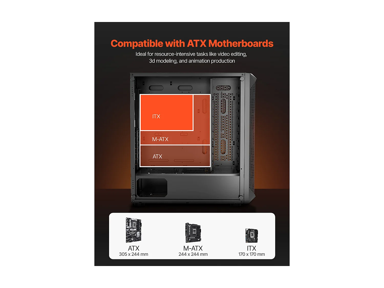 Boîtier PC Gaming SucceBuy, Tour Moyenne, Flux d'Air Optimisé, Protection contre la Poussière, 4 Ventilateurs de 12cm, Adapté aux GPU jusqu'à 27cm de Long