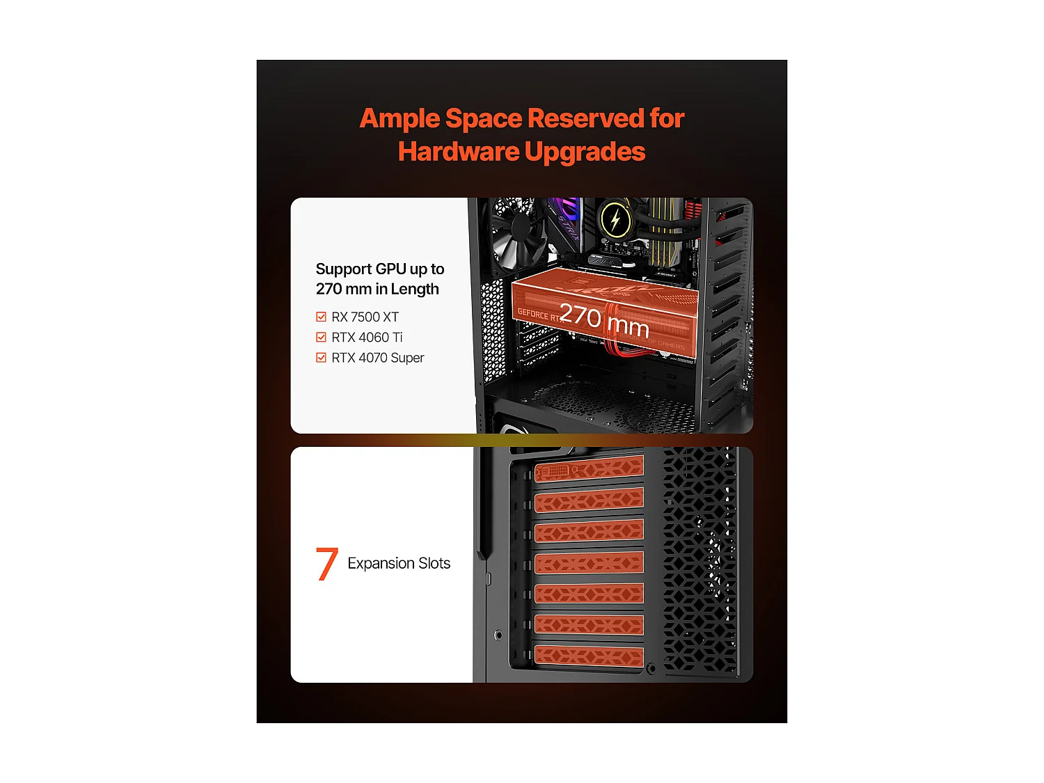Boîtier PC Gaming SucceBuy, Tour Moyenne, Flux d'Air Optimisé, Protection contre la Poussière, 4 Ventilateurs de 12cm, Adapté aux GPU jusqu'à 27cm de Long