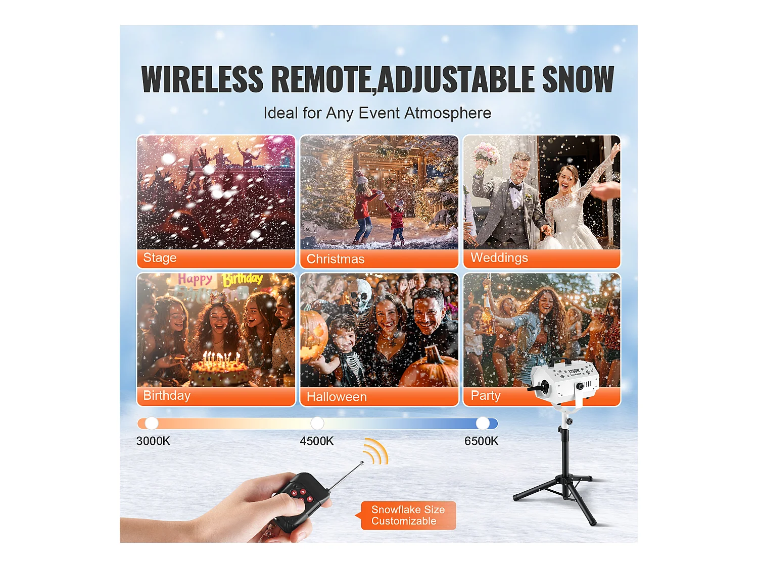 Macchina per Neve SucceBuy 1200 W con Supporto Regolabile - Perfetta per Feste al Chiuso ed Eventi all'Aperto