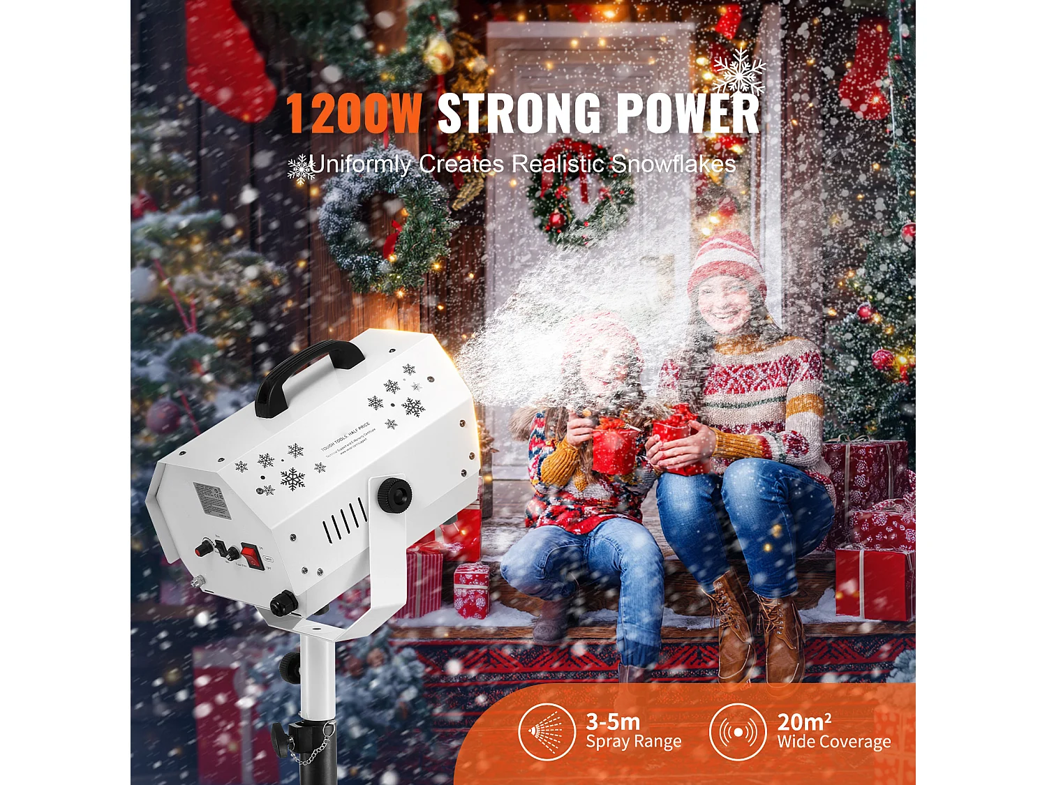 Schneemaschine SucceBuy 1200 W mit Verstellbarem Ständer - Perfekt für Partys in Innenräumen und Veranstaltungen im Freien