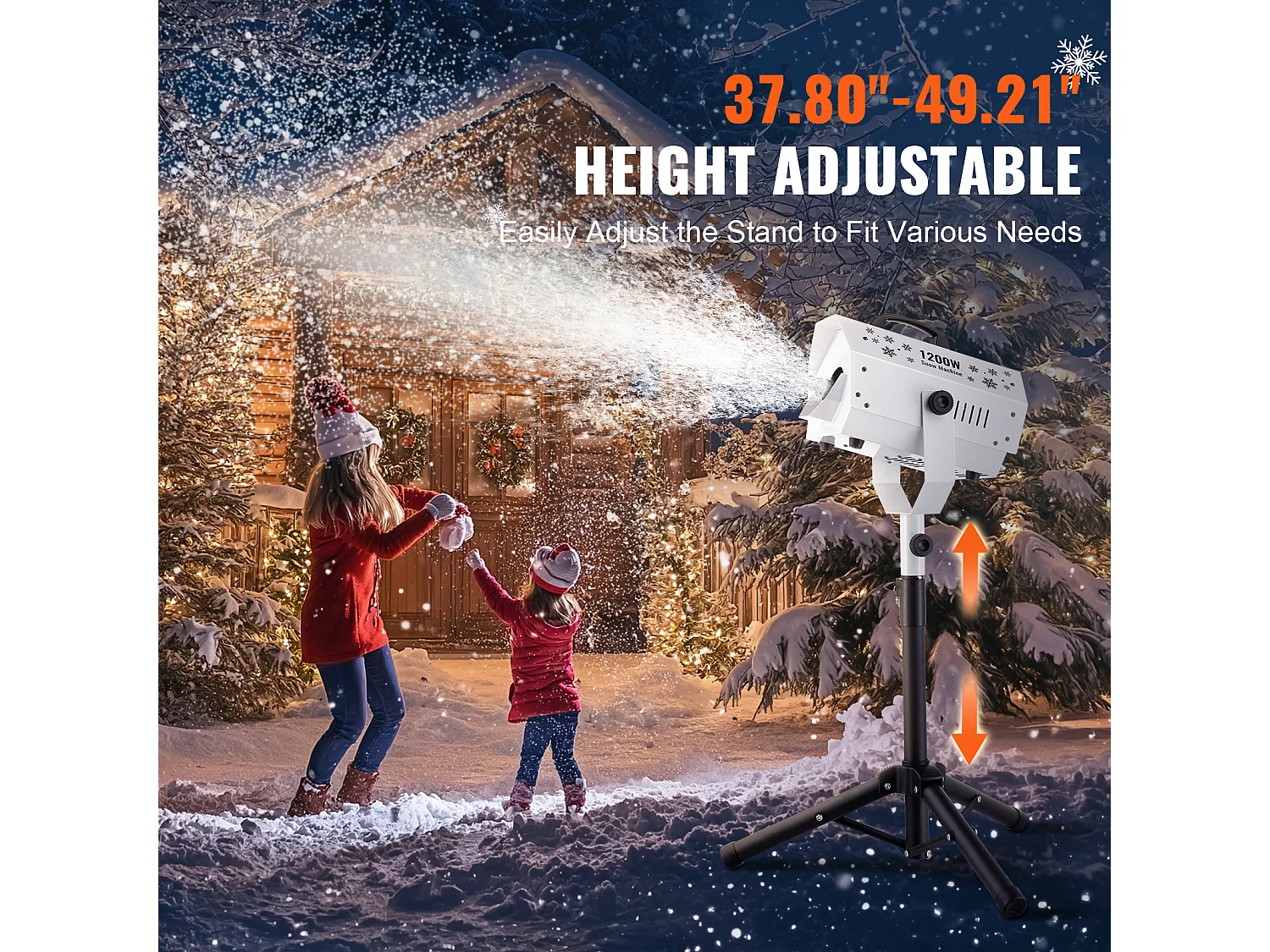 Schneemaschine SucceBuy 1200 W mit Verstellbarem Ständer - Perfekt für Partys in Innenräumen und Veranstaltungen im Freien