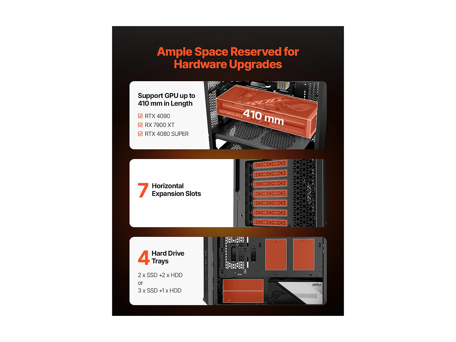 Gabinete PC SucceBuy Gaming Torre Completa, Protetor Magnético de Poeira, 3 Ventoinhas PWM de 14 cm, Adequado para GPU até 41 cm de Comprimento