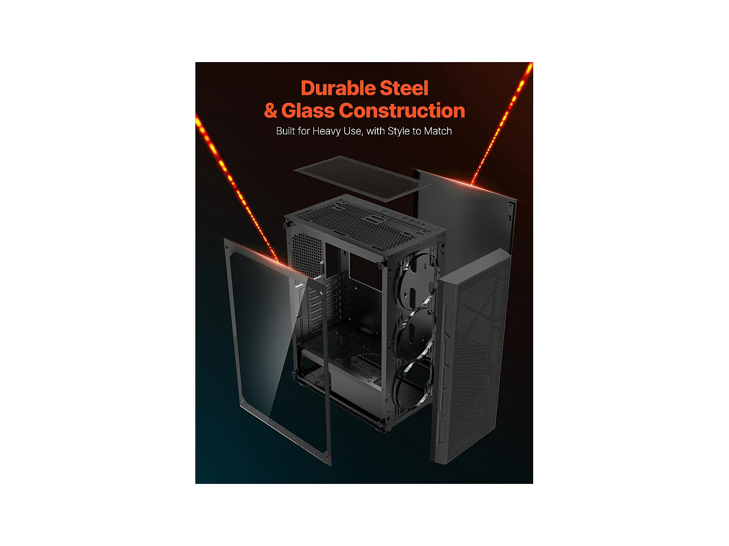 Boîtier PC Gaming SucceBuy, Tour Moyenne, Panneau en Verre Trempé, Filtre à Poussière, 3 Ventilateurs ARGB de 12cm, Compatible avec les GPU jusqu'à 32cm de Long