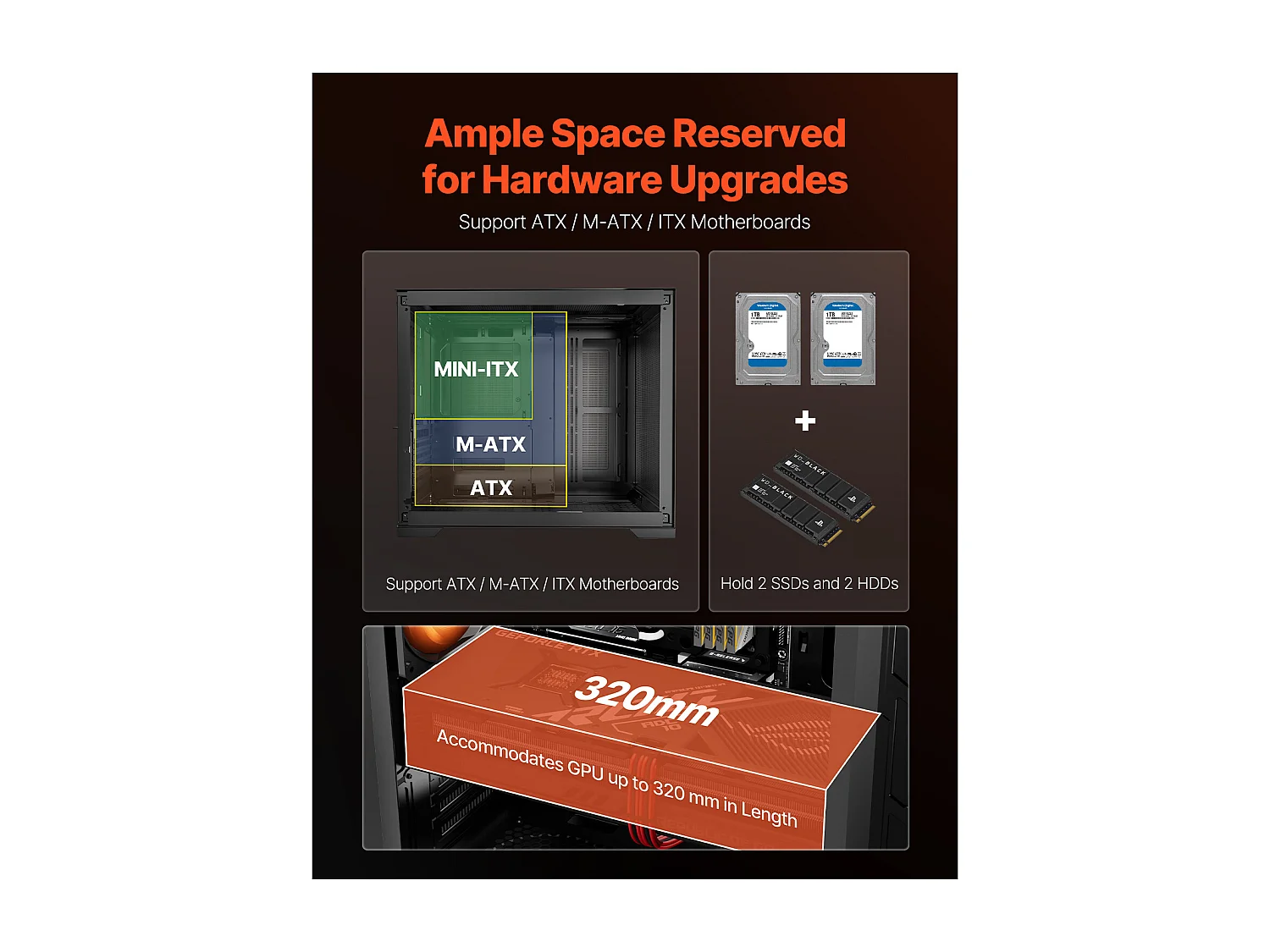 Boîtier PC Gaming SucceBuy, Tour Moyenne, Panneau en Verre Trempé, Filtre à Poussière, 3 Ventilateurs ARGB de 12cm, Compatible avec les GPU jusqu'à 32cm de Long