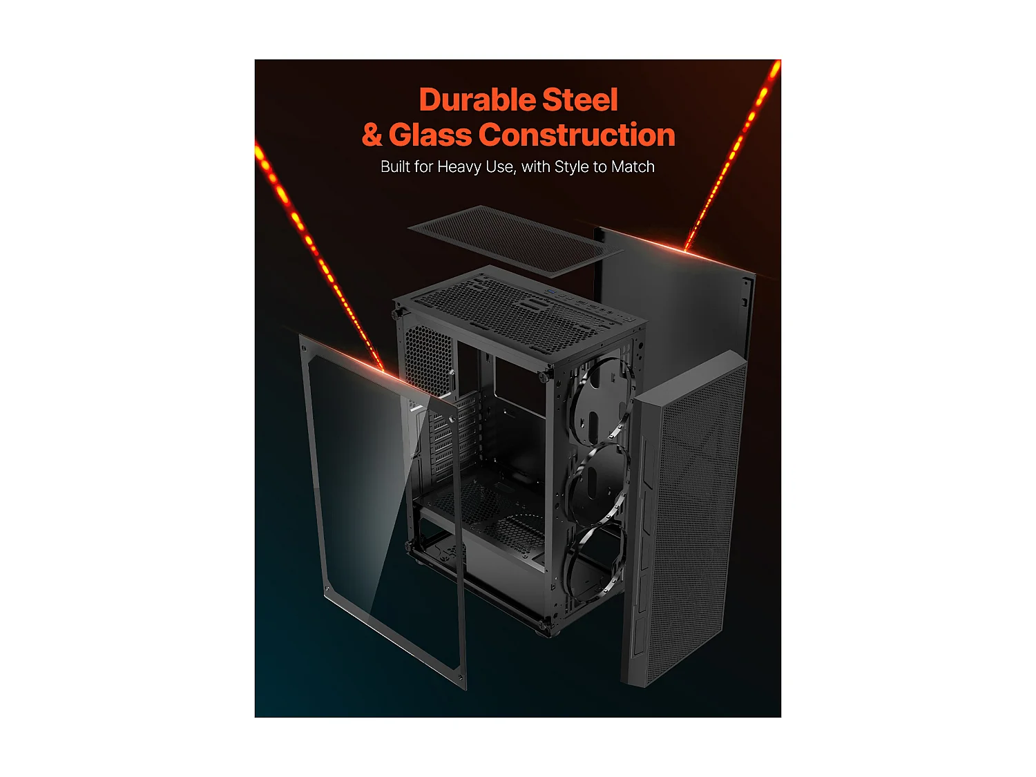 Boîtier PC Gaming SucceBuy, Tour Moyenne, Panneau en Verre Trempé, Filtre à Poussière, 3 Ventilateurs ARGB de 12cm, Compatible avec les GPU jusqu'à 32cm de Long