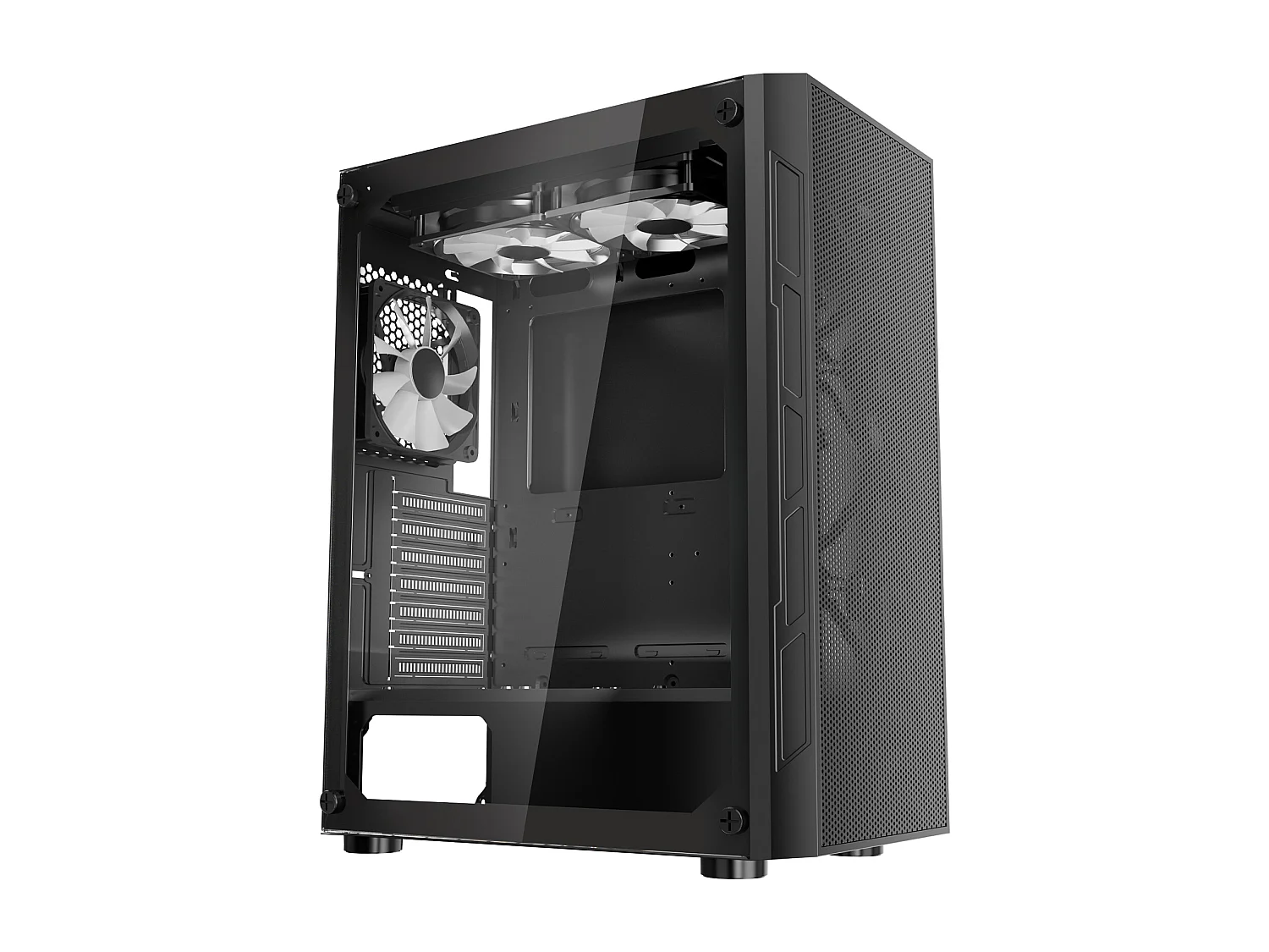 Boîtier PC Gaming SucceBuy, Tour Moyenne, Panneau en Verre Trempé, Filtre à Poussière, 3 Ventilateurs ARGB de 12cm, Compatible avec les GPU jusqu'à 32cm de Long