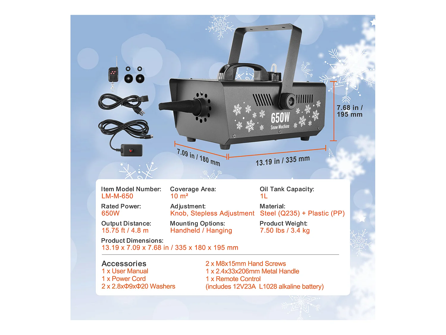 Machine à Neige SucceBuy 650 W pour les Vacances - Apporte la Magie de l'Hiver à Vos Célébrations Familiales