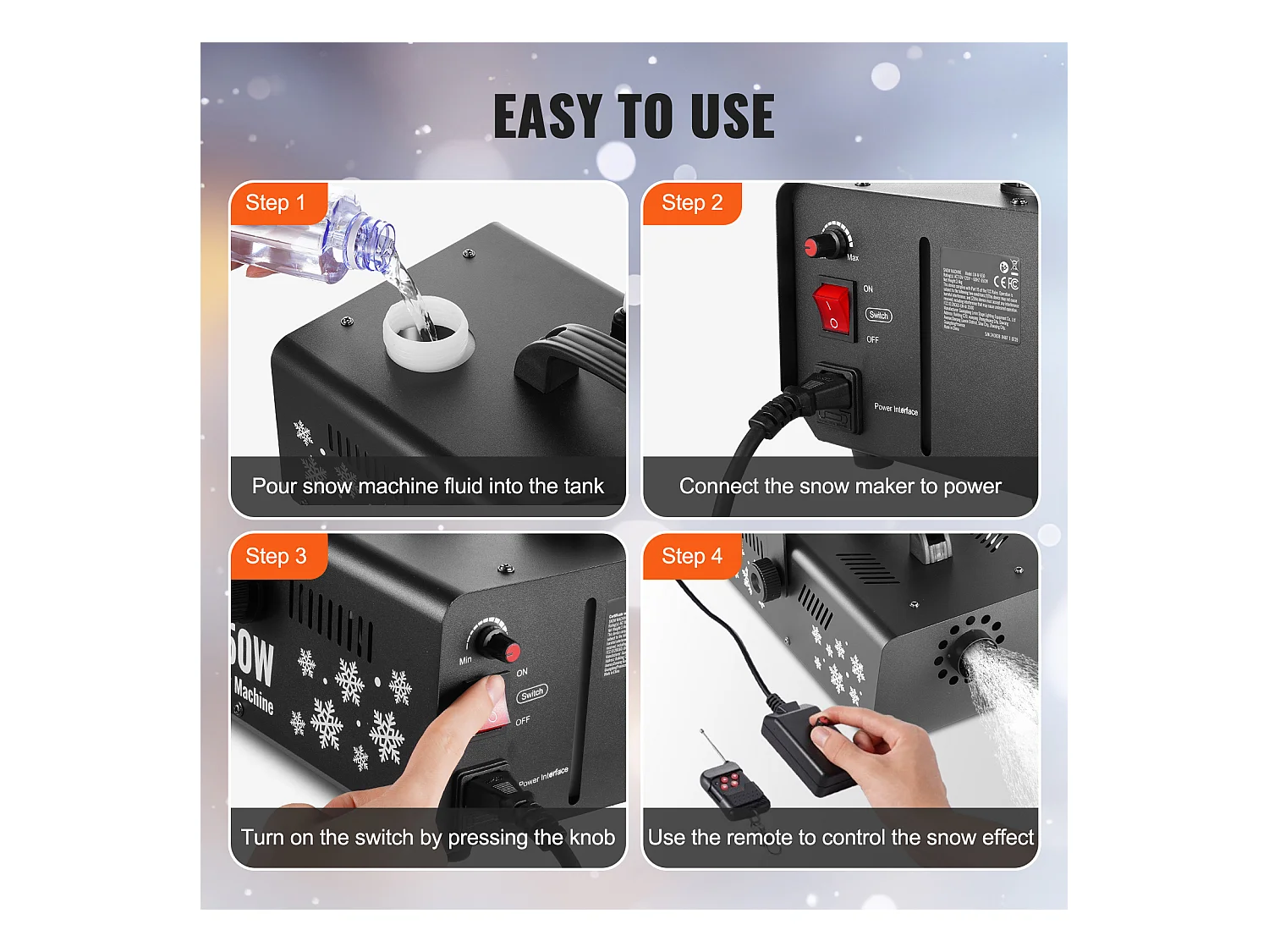 Machine à Neige SucceBuy 650 W pour les Vacances - Apporte la Magie de l'Hiver à Vos Célébrations Familiales