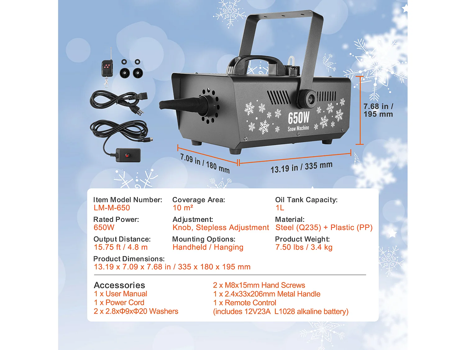 Machine à Neige SucceBuy 650 W pour les Vacances - Apporte la Magie de l'Hiver à Vos Célébrations Familiales